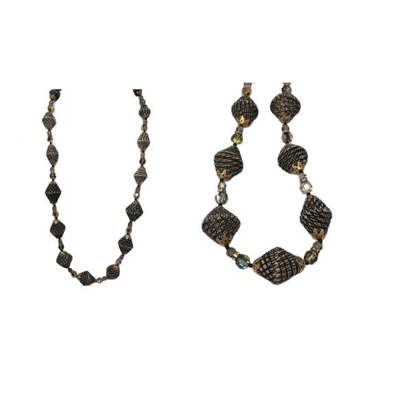 VENDOME Signed Chunky Textured Bicone Beaded  Aurora Borealis Choker Necklace - Picture 1 of 10